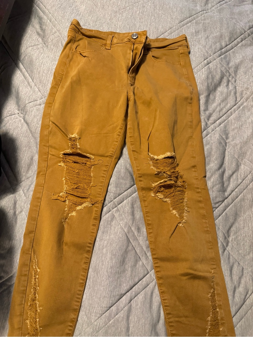 American Eagle Outfitters Distressed Skinny Chinos - Mustard